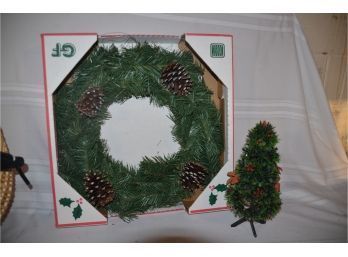 (#128) Artificial Christmas Wreath And Small Tree