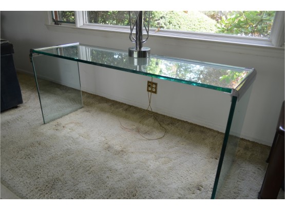 70's Waterfall Glass With Chrome Side Trim Entrance / Sofa Table (2 Slight Chips)