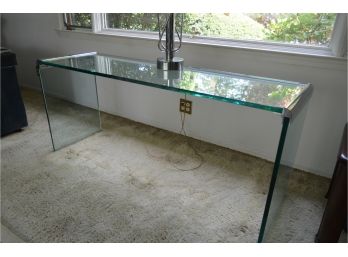 70's Waterfall Glass With Chrome Side Trim Entrance / Sofa Table (2 Slight Chips)