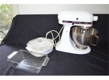 Kitchen Aid Electric Mixer And Pyrex Cover Casserole And Pyrex Baker