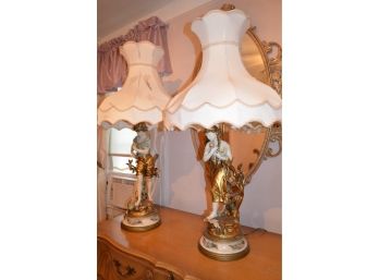 Vintage Brass Figural Spelter Lamps Moreau-Paris France Signed