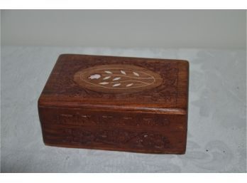 Vintage Hand Carved Inlay India Sheesham Hinged Jewelry Trinket Box 6x4