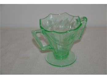 (#166) Green Depression Glass Two-handled Sugar Bowl