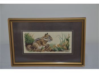 (#53) Framed Needle Point Squirrel Picture