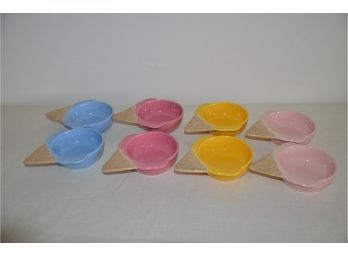 (#168) Vintage 8 Knobler Japan Pastel Multi Colored Ice Cream Cones Ceramic Pottery Cup Set