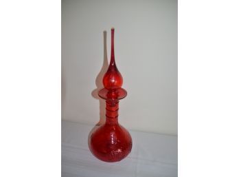 (#19) Red Ruby Glass Hand Blown Decanter 17.5'H
