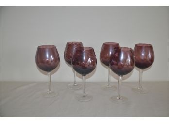 (#163) Cranberry Tall Stem Wine Glasses Lot Of 6