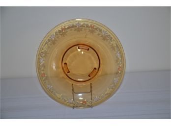 (#16) Vintage Amber Depression Glass Floral Etched Gold Rim Edge Bowl 12'