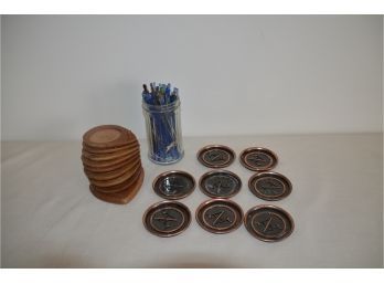 (#170) Mixed Variety Vintage Coaster Sets And Glass Stirrers
