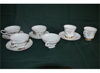 (#158) Bone China Cup And Saucer Mixed Patterns (2 Saucers Missing)
