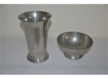 (#74) Williambur Stieff Restoration Pewter Vase 7'H And Bowl 5.5'
