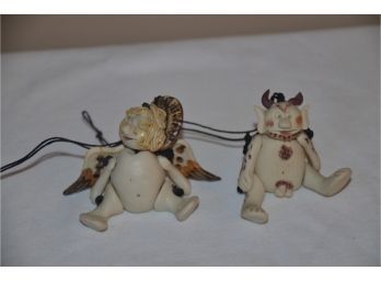 (#70)  Italy IPupi Laboratorio Ceramic Puppets Angel And Devil