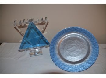 (#59) Lucite Menorah With Glass Plate