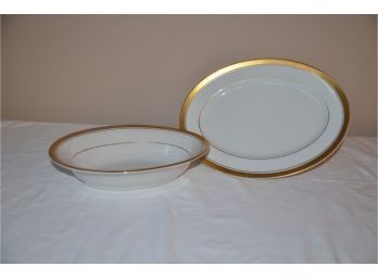 (#37) Royal Jackson Fine China Vogue Ceramic Ind. White With Gold Rim Plater And Vegetable Bowl