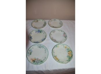 (#21) Antique T&V Limoges Floral Design Green Gold Trim Dessert Cake Plates (6)