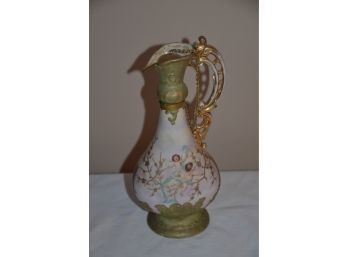 (#25)  Gorgeous Victoria Carlsbad Austria Hand Painted Floral Gold Details Enamel Pitcher With Stopper