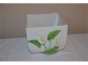 (#10) Italy Ceramic Lily Planter 7.5' Square 7'H