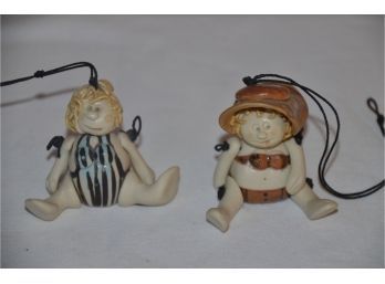 (#69)  Italy IPupi Laboratorio Ceramic Puppets Bathing Suits 2 Of Them