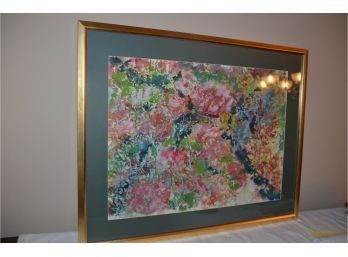 (#47) Framed Original Water Color Abstract Crinkled Paper Art Judy 1996
