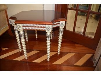 End Table Burred Wood Top Spiral Legs Accent Silver Detail- Custom Made
