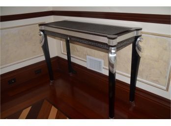 Custom Made Console Table Black/silver Leather Inlay Top Wood Silver/black Accent Detail
