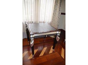 Custom Made End Table Black/silver Leather Inlay Top Wood Silver Accent Detail