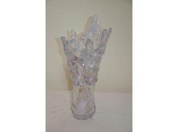 (#9) Tall Contemporary Crystal Vase Lavender And Light Blue Detail 19.5'