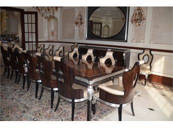 Custom Quality Dining Table 13 Feet And 16 Chairs (fabric On Chairs Soiled)