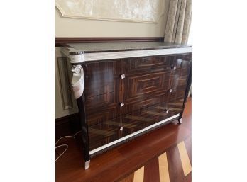 Custom Solid Quality 6 Drawer Dresser Black/silver Inlay Leather Top
