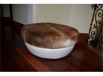 Round Creamer Leather Bottom Faux? Fur Top (some Pen Marks On Leather)