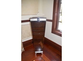 Pedestal 44'H Wood Base Black/ Silver Inlay Leather Top  - Slight Leather Rips