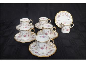 (#64) Royal Crown Derby 'Royal Antoinette' (6 Pc Set Espresso Cup And Saucer) Fine Bone China