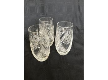 (221) Crystal Cut Water Glasses (set Of 3)