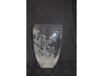 (#10) Deco Crystal Glass Vase Embedded Crystal Stone Etched Floral Glass