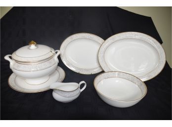 (#55) Royal Doulton 'Naples' Serving Pieces (veg. Bowl, 2 Serving Trays, Gravy, Soup Tureen) Fine Bone China
