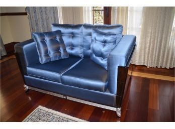 Custom Quality LOVE-SEAT Silk Tufted Cobalt Blue Fabric 2 Accent Pillows