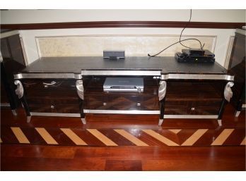 Console TV Entertainment Unit 4 Drawers Custom Solid Quality Black/silver Inlay Leather Top
