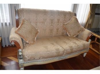 Custom Made Love-seat Sofa Wood And Silver Accent Details