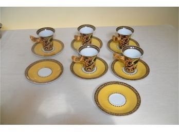 (#18) VERSACE Rosenthal Barocco Coffee Cups (5) 1 Mug Chip And Saucers (7) Slightly Scratched