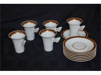 (#44)  VERSACE Rosenthal Studio Linie Medaillon Meandre D'or - 5 Coffee Cups, 7 Saucers
