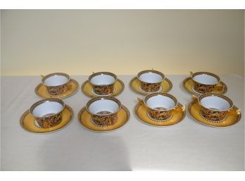(#19) VERSACE Rosenthal Barocco CREAM SOUP CUP 7' And SAUCER 6.5' Set Of 8