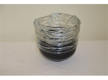 (#8) Krosno Jozefino Handmade Poland Black Crystal Bowl With Swirled Crystal Trim 9.5