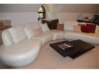 White Leather Modern Sectional Sofa Low Profile - See Details For Measurements
