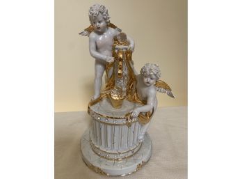 (#14)  Porcelain Cherubs Figurine Trimmed With Crystal, Rhinestones And Gold 13'H