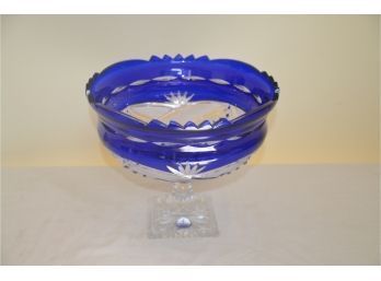 (#4) Arnstadt Kristall Hand Cut 24 Percent Cobalt Blue Glass Compote Pedestal Bowl Germany
