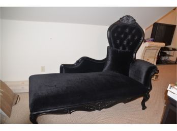 French Provincial Black Velvet Chaise Lounge
