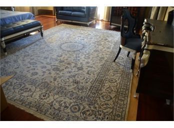 Persian Wool Area Rug Blue/cream Colors 13ft With Fringe X 117.5