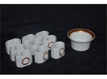(#48) VERSACI Gorgona Studio-linie Germany Porcelain 9 Napkin Rings And Trinket Bowl