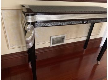 Custom Made Console Table Black/silver Leather Inlay Top Wood Silver/black Accent Detail