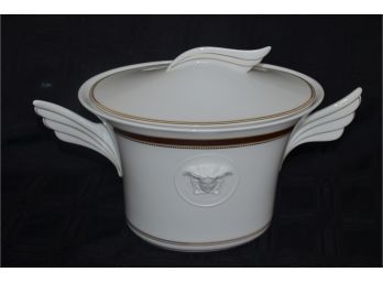 (#46)  VERSACE Rosenthal Studio Linie Medaillon Meandre D'or Large Oral Covered Casserole 13'